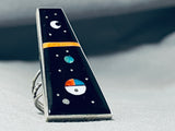 Towering Intricate Native American Navajo Space Inlay Turquoise Sterling Silver Ring-Nativo Arts