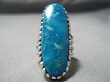 Tall! Vintage Navajo Ocean Blue Turquoise Sterling Silver Native American Ring-Nativo Arts