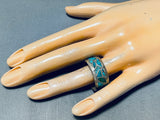 Magnificent Vintage Native American Zuni Blue Gem Turquoise Sterling Silver Band Ring-Nativo Arts