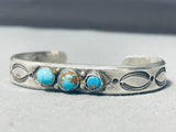 Native American Early 1900's Ingot Silver Vintage Bisbee Turquoise Bracelet Old-Nativo Arts