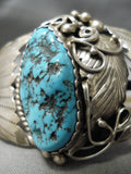 Detailed!! Vintage Native American Navajo Turquoise Sterling Silver Leaf Bracelet Old-Nativo Arts