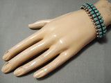 Thick Heavy Vintage Native American Navajo Squared Turquoise Sterling Silver Bracelet-Nativo Arts