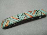 Native American Incredible Vintage Santo Domingo Rosetta Green Turquoise Hair Barrette Clip-Nativo Arts