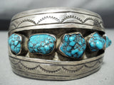 Chunky Turquoise Vintage Native American Navajo Sterling Silver Bracelet Old-Nativo Arts