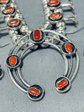 Unforgettable Native American Navajo Coral Sterling Silver Squash Blossom Necklace-Nativo Arts