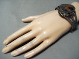 Fantastic Vintage Native American Navajo Petrified Wood Sterling Silver Bracelet Old-Nativo Arts