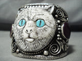 Native American One Of The Most Unique Vintage Turquoise Kitty Cat Sterling Silver Bracelet-Nativo Arts