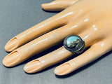 Chunky Vintage Native American Navajo #8 Turquoise Sterling Silver Leaf Ring Old-Nativo Arts