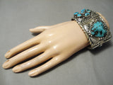 One Of Biggest Best Vintage Native American Navajo Turquoise Sterling Silver Link Bracelet-Nativo Arts