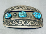 Waves Of Water Vintage Native American Navajo Turquoise Sterling Silver Buckle Old-Nativo Arts