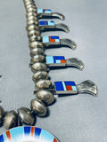 Native American 312 Gram Vintage Navajo Inlay Turquoise Sterling Silver Squash Blossom Necklace-Nativo Arts