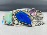 One Of The Most Unique Vintage Native American Navajo Turquoise Lapis Sterling Silver Bracelet-Nativo Arts