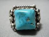 Tremendous Vintage Native American Navajo Blue Gem Turquoise Sterling Silver Ring Old-Nativo Arts