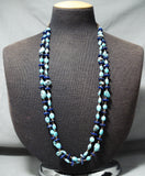 Tremendous Native American Navajo Turquoise Lapis Heishi Sterling Silver Necklace-Nativo Arts
