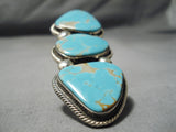One Of The Biggest Crazy Native American Navajo Ricky Martinez #8 Turquoise Sterling Silver Ring-Nativo Arts