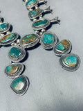 Chunky Vintage Native American Navajo Royston Turquoise Sterling Silver Squash Blossom Necklace-Nativo Arts