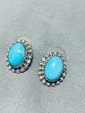 Cute Domed Turquoise Vintage Native American Navajo Sterling Silver Earrings Old-Nativo Arts