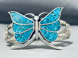 Enchanting Vintage Native American Navajo Turquoise Inlay Sterling Silver Butterfly Bracelet-Nativo Arts
