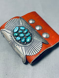 Spectacular Vintage Native American Navajo Turquoise Sterling Silver Leather Bowguard-Nativo Arts