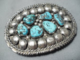 Tremendous Vintage Native American Navajo Old Kingman Turquoise Sterling Silver Buckle Old-Nativo Arts