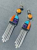 Important Cal Begay Vintage Native American Navajo Turquoise Inlay Sterling Silver Earrings-Nativo Arts