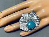 Breathtaking San Felipe Old Kingman Turquoise Sterling Silver Chief Ring-Nativo Arts