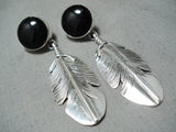 Detailed Feather Master Native American Navajo Sterling Silver Earrings-Nativo Arts