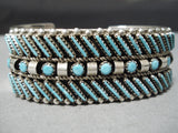 Native American Jaw Dropping Vintage Navaajo Slanted Turquoise Sterling Silver Bracelet-Nativo Arts