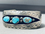 Fabulous Vintage Native American Navajo 3 Kingman Turquoise Sterling Silver Shadowbox Bracelet-Nativo Arts