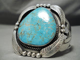 One Of The Best Vintage Native American Navajo #8 Turquoise Sterling Silver Leaf Bracelet-Nativo Arts