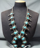 Women's Vintage Native American Navajo Blue Turquoise Sterling Silver Squash Blossom Necklace-Nativo Arts
