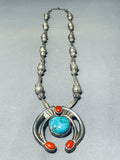 One Of The Best Hand Tooled Vintage Native American Navajo Turquoise Sterling Silver Necklace-Nativo Arts
