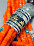 Native American Rare Orange Coral Authentic Singer Turquoise Sterling Silver Necklace-Nativo Arts