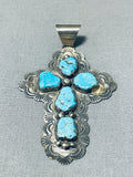 Expressive Vintage Native American Navajo Morenci Turquoise Sterling Silver Cross Pendant-Nativo Arts