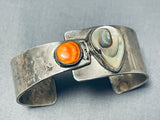 Important Vintage Signed Native American Navajo Abalone Spiny Sterling Silver Bracelet-Nativo Arts