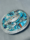 Best Important Native American Navajo Toad Turquoise Inlay Sterling Silver Buckle-Nativo Arts