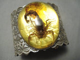 Museum Scorpion Amber Native American Sterling Silver Stamped Bracelet-Nativo Arts