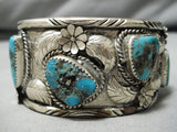 Rare Turquoise!! Vintage Native American Navajo Persin Sterling Silver Bracelet Old-Nativo Arts