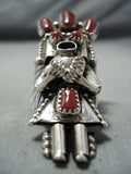 Dramatic Navajo Coral Sterling Silver Kachina Ring Native American-Nativo Arts