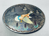 One Of The Most Unique Vintage Native American Navajo Turquoise Inlay Sterling Silver Buckle-Nativo Arts