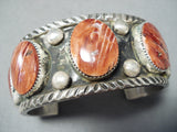 Signed Navajo Red Spiny Oyster Sterling Silver Bracelet Native American-Nativo Arts