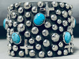 Gargantuan Native American Navajo Turquoise Sterling Silver Cross Bracelet-Nativo Arts