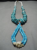 Exceptional Vintage Navajo Green Turquoise Slab Native American Necklace Old-Nativo Arts