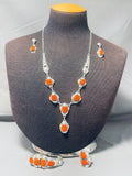 One Of The Best Native American Navajo Chunky Coral Sterling Silver Bracelet Necklace Set-Nativo Arts