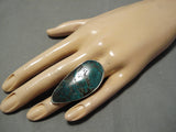 Striking Vintage Native American Navajo H Joe Deep Green Turquoise Sterling Silver Ring-Nativo Arts