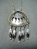 Rare Vintage Native American Zuni Turquoise Sterling Silver Sunface Necklace-Nativo Arts