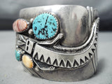 Kachina Yei Vintage Native American Navajo Turquoise Sterling Silver Swirl Bracelet-Nativo Arts