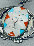 Massive Vintage Native American Zuni Turquoise Inlay Sterling Silver Tree Pendant Pin-Nativo Arts