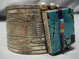 One Of The Best Vintage Native American Navajo Center Inlay Turquoise Sterling Silver Bracelet-Nativo Arts