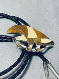 Eagle Eating Snake Vintage Native American Navajo Turquoise Sterling Silver Bolo Tie-Nativo Arts